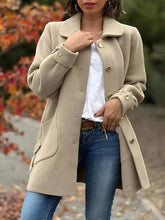 Aurohaya Elegant Women's Wool Coat with Bowtie, Double Breasted, Pockets, and Reversible Collar Casual and Stylish Autumn Winter Jacket